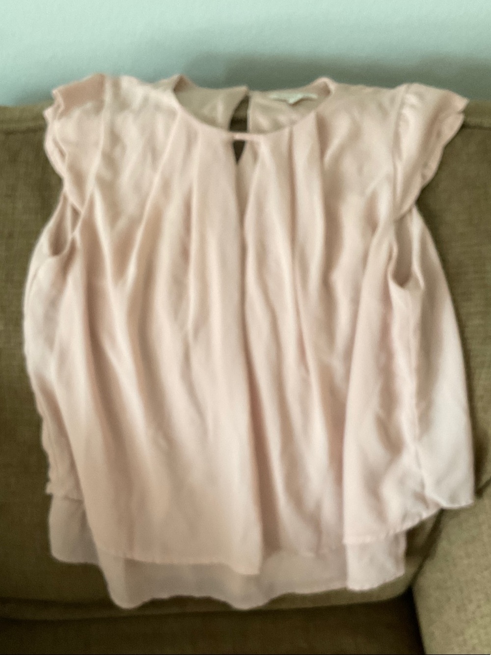 Monteau Soft Pink Flutter Sleeve Keyhole Blouse